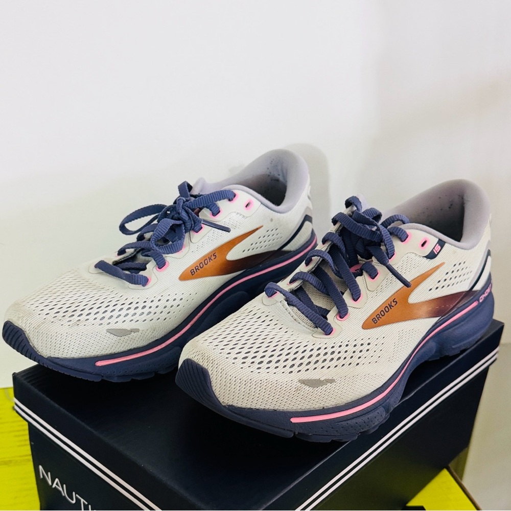 Brooks Ghost 15 Womens 8 Wide Running Shoes Spa Blue Neo Pink Sneakers Athletic - Picture 5 of 11